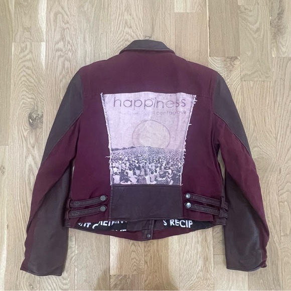 Peace Love World maroon leather moto bomber jacket, women’s size 10 - Picture 11 of 15